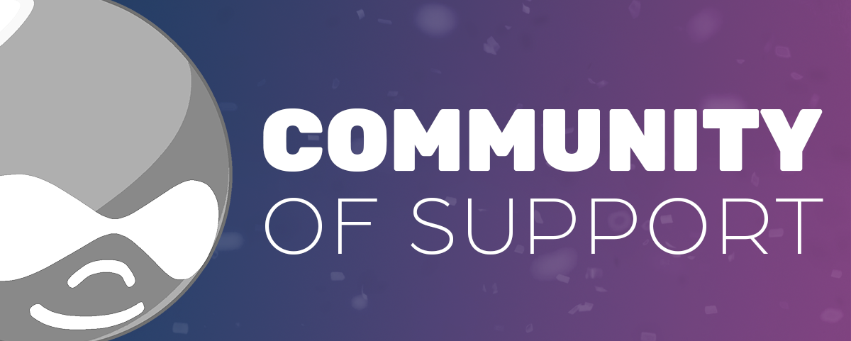 graphic with drupal logo next to phrase community of support