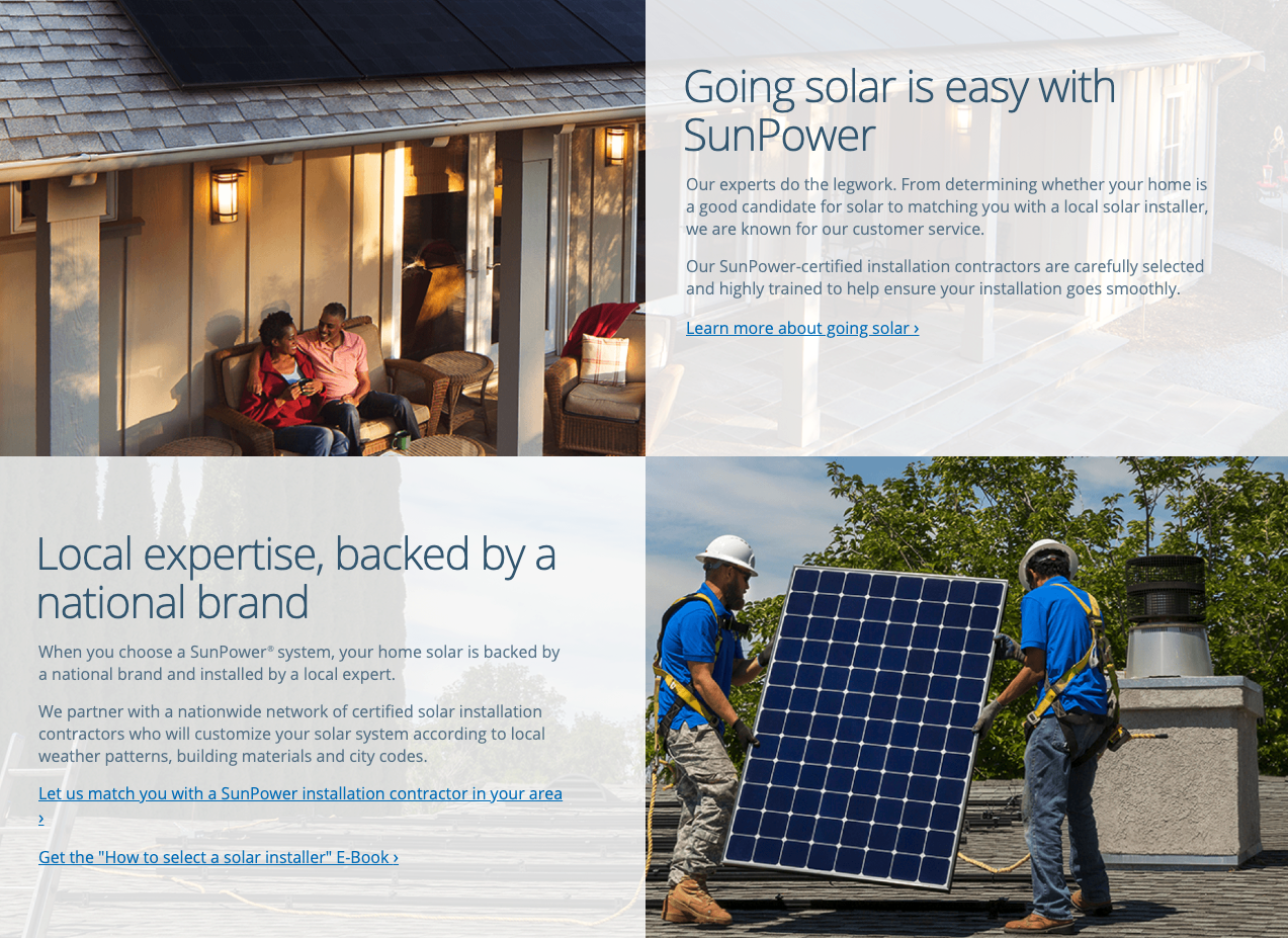 responsive component layout of sunpower landing page template