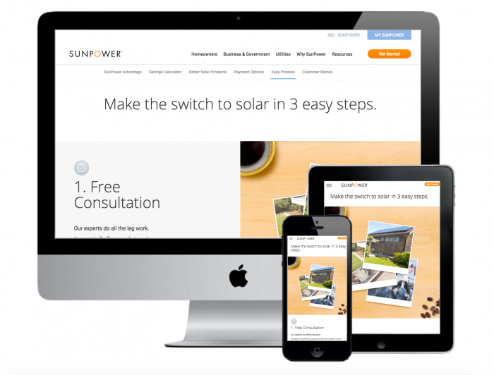 sunpower homepage shown on desktop tablet and mobile device