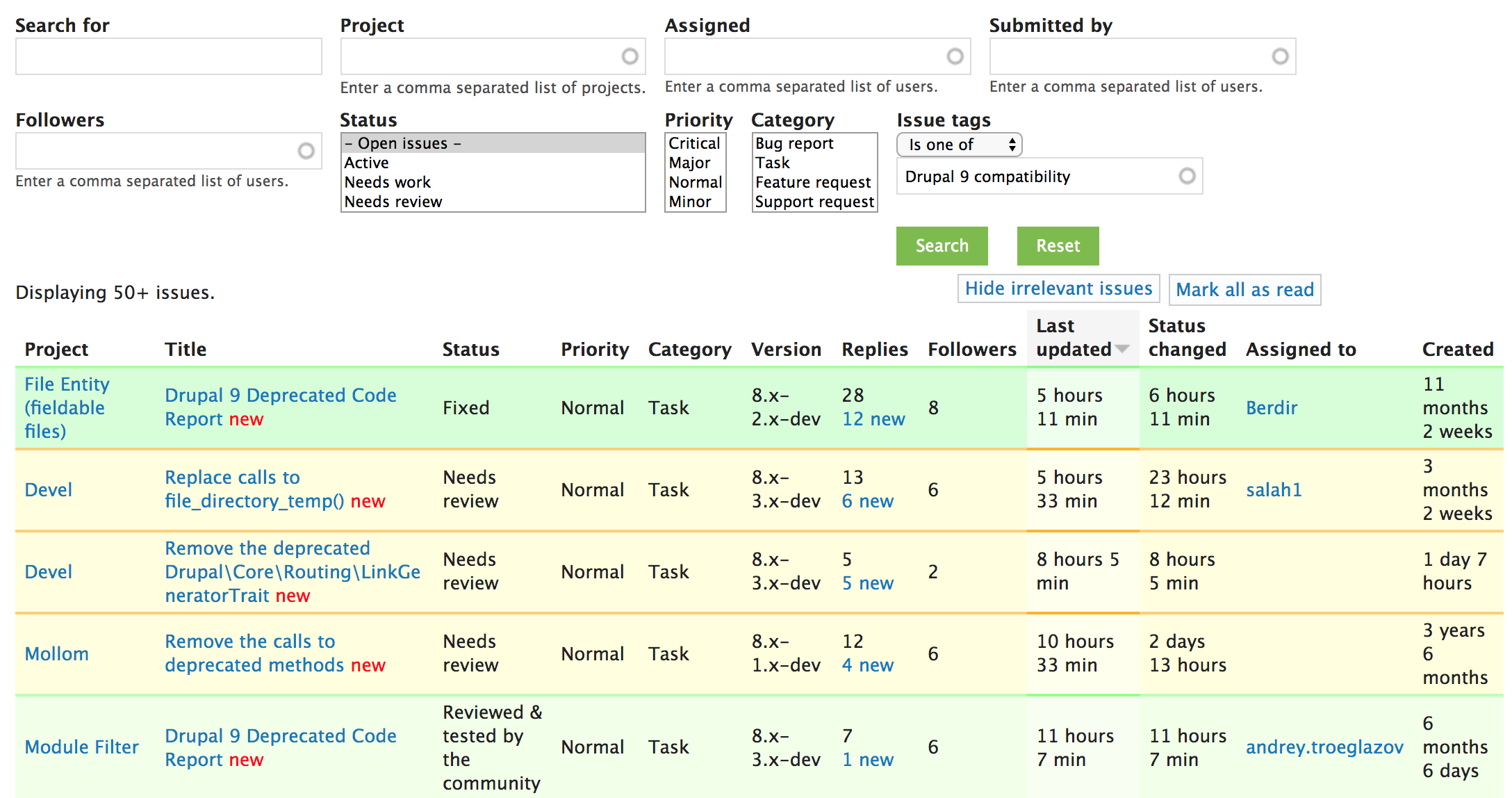 Issues tagged with "Drupal 9 compatibility" in drupal.org issue queue