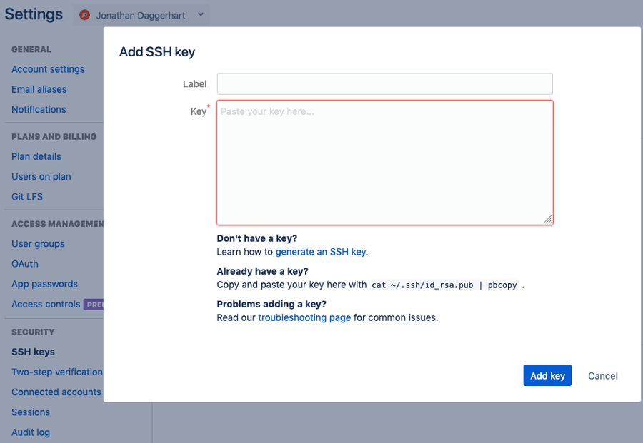 add ssh key to bitbucket