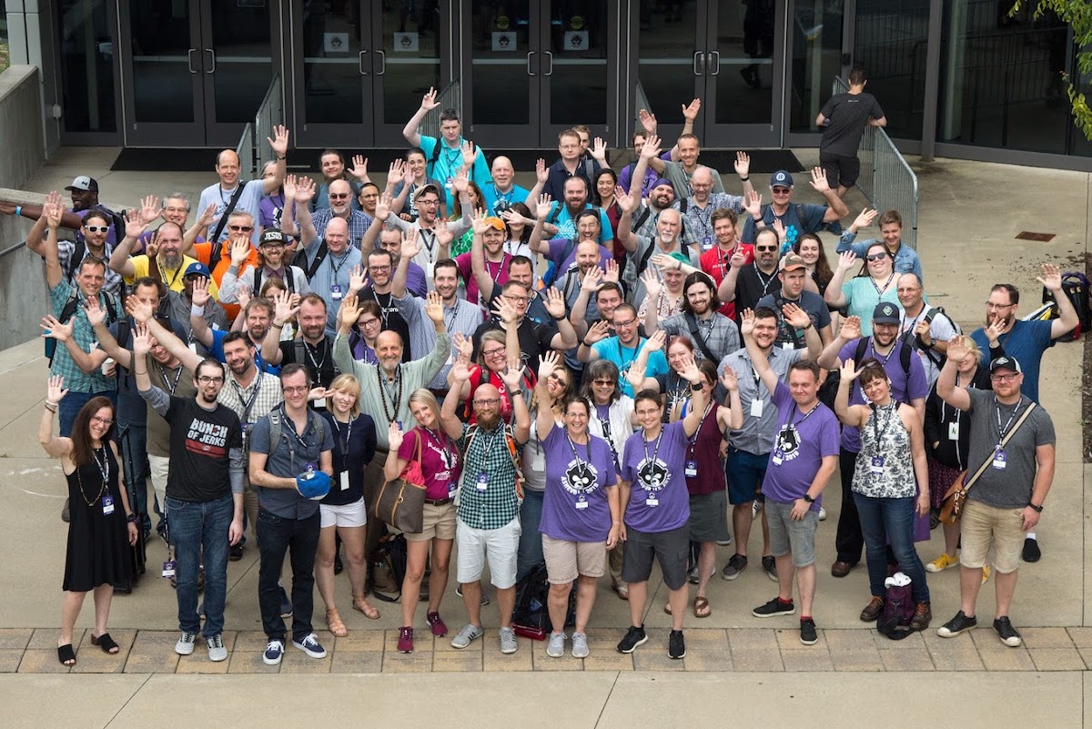 Group photo of drupal asheville attendees waving