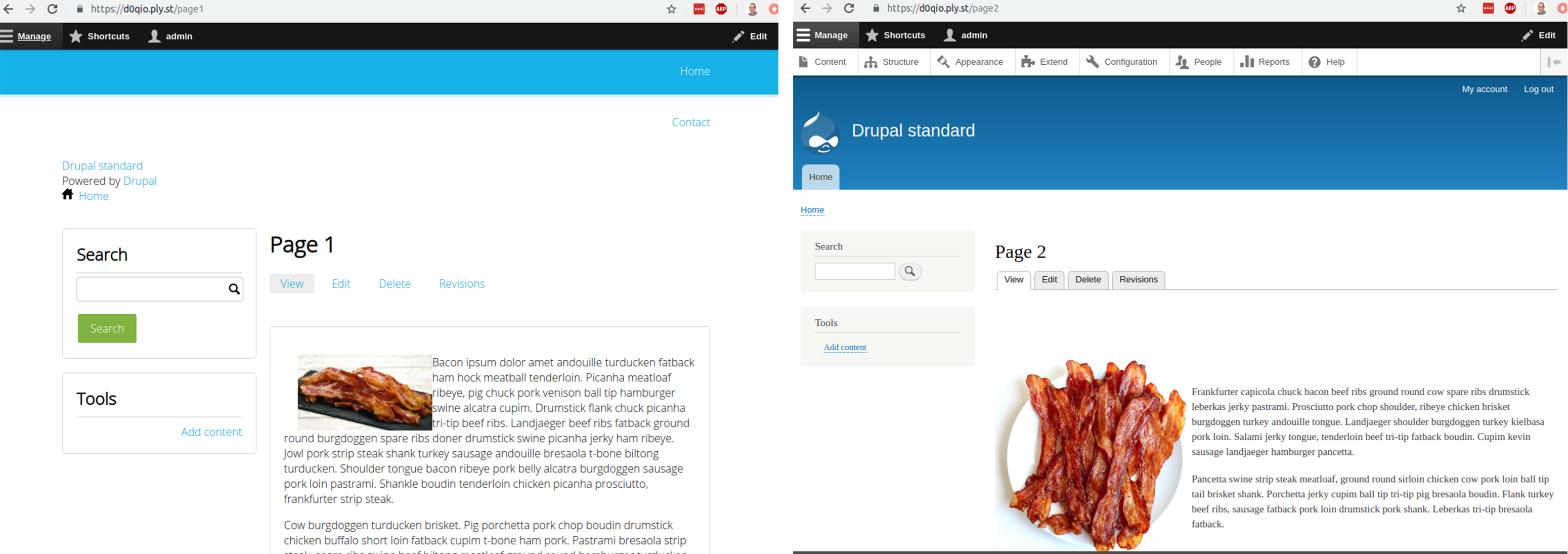 Screenshot of a Drupal 8 layout before and after updates were made