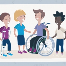 Illustrated group of diverse disabled persons chatting