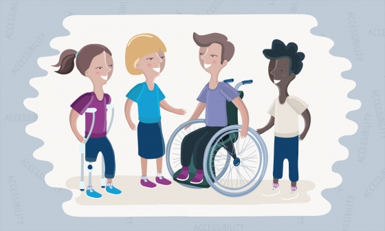 Illustrated group of diverse disabled persons chatting