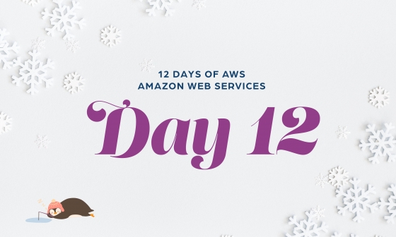12 Days of AWS Day 12 written around snowflakes with a penguin ice fishing