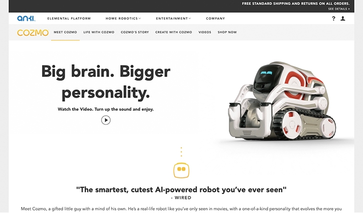 Preview of Anki's Cozmo homepage design