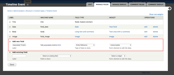 Add the field Associated Timeline