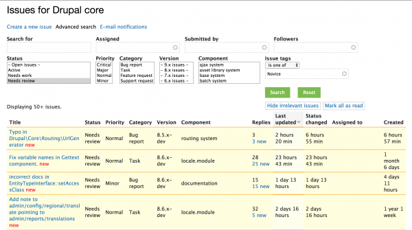 Drupal issue queue novice issue