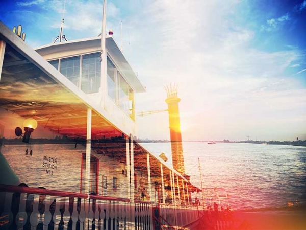 Steamboat Natchez and Sunset Double Exposure photo