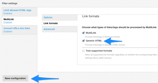 Multilink Module Filter Link Settings