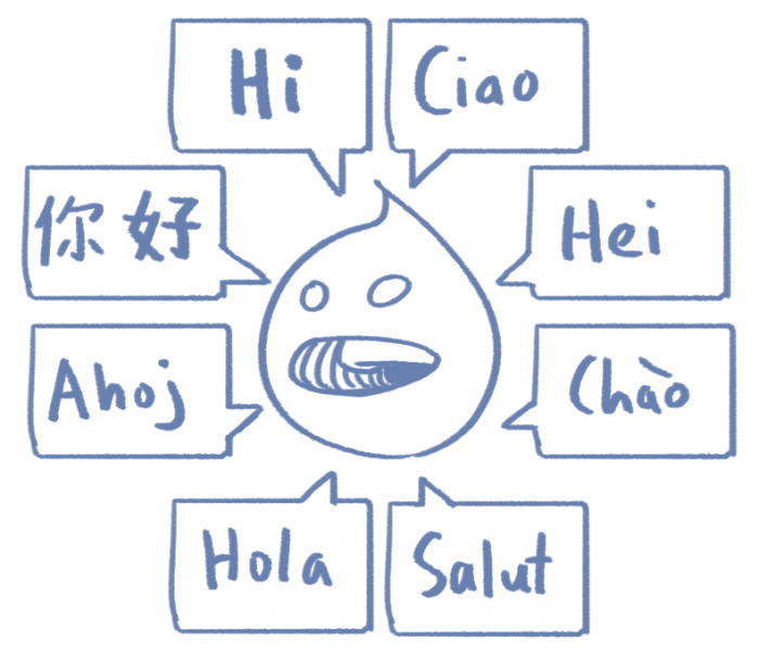 Drupal logo saying hello in multiple languages