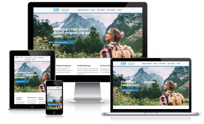 gooverseas responsive view of homepage on desktop laptop tablet and mobile device