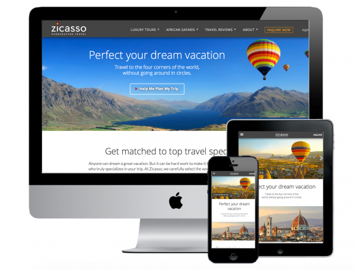 zicasso home page shown on desktop mobile and tablet devices